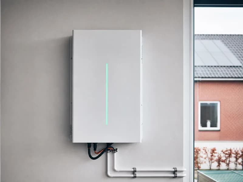 Witte thuisbatterij aan de muur in een Nederlandse woning